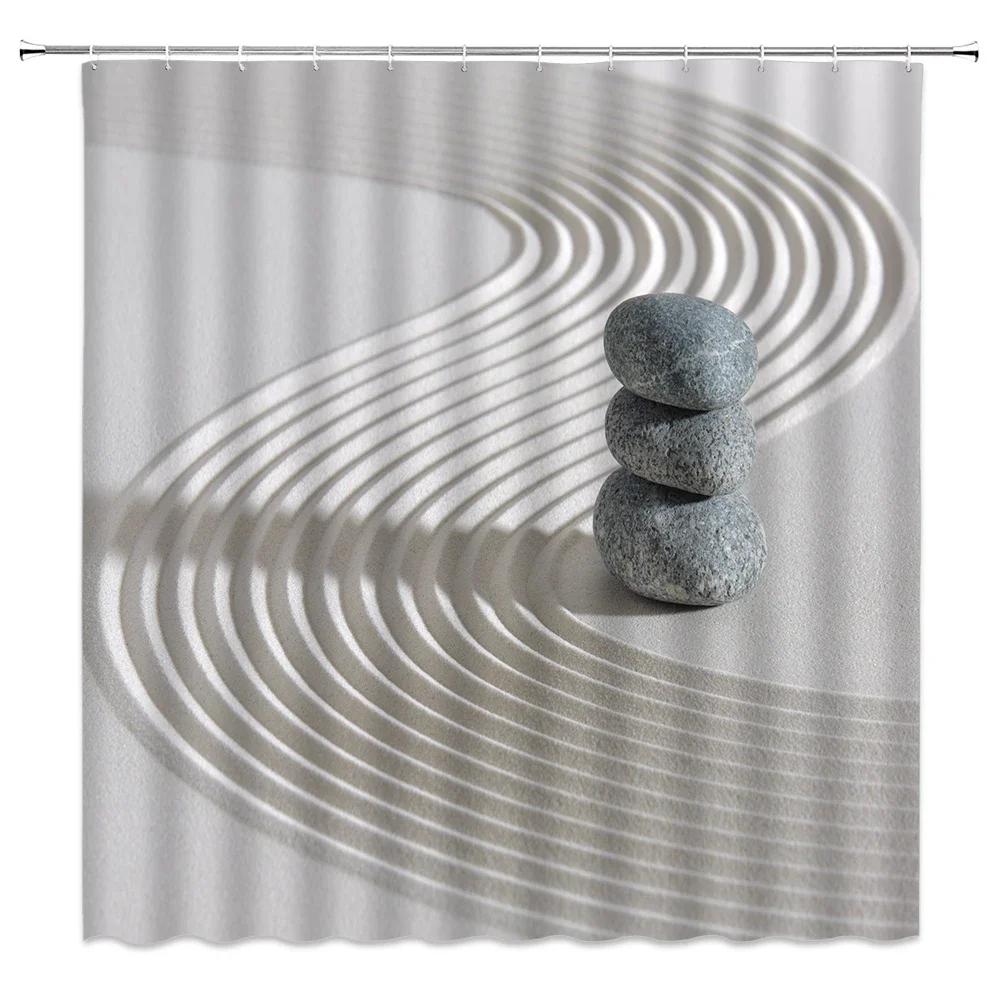 

Камни и Белый Лотос в Воде Занавеска для Душа Дзен СПА Белая Ванная Комната Водонепроницаемая Очень Длинная Полиэстеровая Ткань для Декора Ванны W180xH180cm