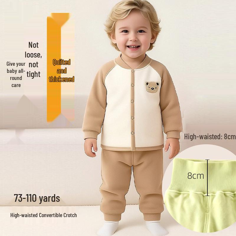 Unisex Baby High-Waisted Padded Pants Set - Thick Warm Cotton Jacket & Pants for Autumn/Winter