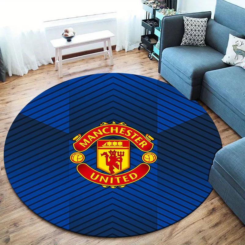 Manchester United F Round Area Rug,Carpet Rug for Living Room Bedroom Sofa Playroom Decor,Non-slip Floor Mat