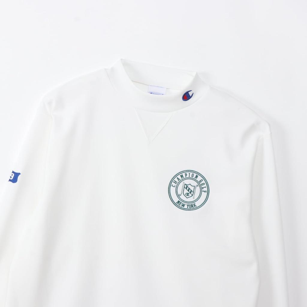 Champion Long Sleeve Quick UV Graphic Logo Long Sleeve Mock Neck Off White T-Shirt, Drying, Protection, Print, Shirt, Golf, C3-AG401, Men's,