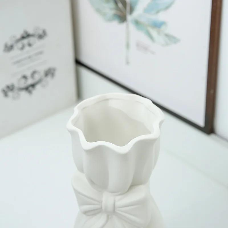 Nordic Ceramic Vase Flower Bottle White Bow Pot Ceramics Plants Vase for Dried Flower Living Room Home Wedding Table Decor Gift