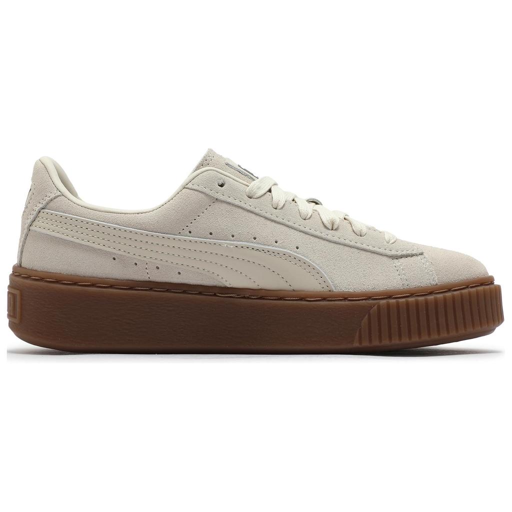 Puma Suede Platform CORE Women Vintage Low Top Skate Shoes Snow White Gum Brown 363559-19