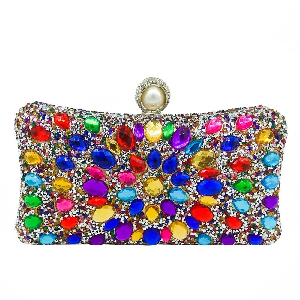 

Boutique De FGG Synthetic Pearl Clasp Women Green Evening Bags and Clutches Bridal Wedding Rhinestone Handbags Party Purse Bag Small and Two Sizes