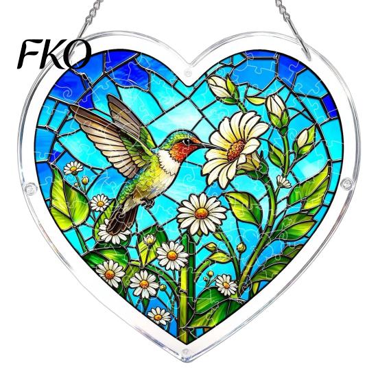DIY Stained Glass Craft Acrylic Puzzle Suncatcher, Colorful Window Hanging Pendant, Heart Shape Style Sun Catcher Decoration, Ideal for Home