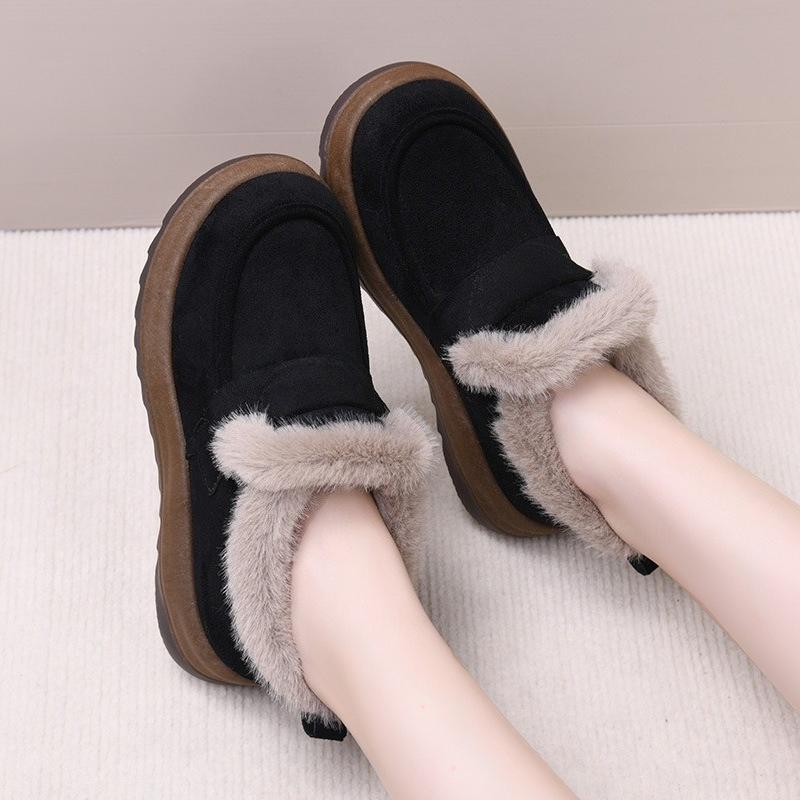 Cotton Shoes Women's Padded Autumn and Winter Snow Boots Meilad Women's Cotton Shoes Outside The Round Head Flat Bottom Mum Shoes Outdoor Winter Shoes