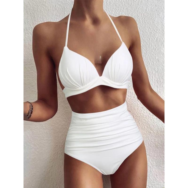 

Triangle Bikinis 2025 Women Push Up Swimsuit Solid Sexy High Waist Swimwear Female Swimming Bathing Suit Summer Beachwear S червоний
