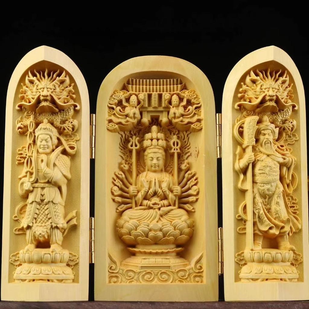 Skládací krabička Ozdoba sochy Buddhy, Sochy Guanyin, 3,93" Dřevořezba Západní Sansheng Řemesla Kancelář Domácí dekorace dárek