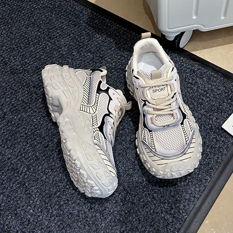 Thick-soled Heightening Dad Shoes Women's Versatile Casual Shoes 2025 New Spring and Autumn European Mesh Breathable Sports Shoes