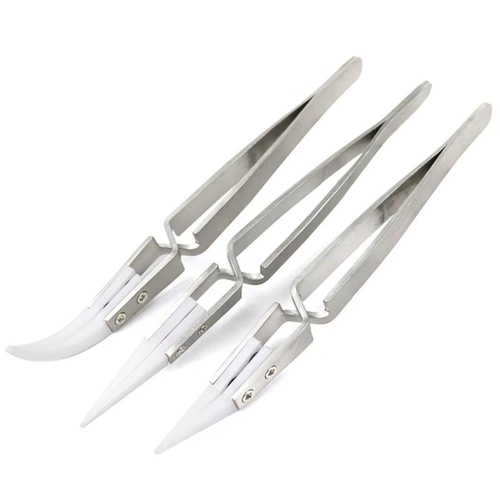 3 PCS Straight Tip Soldering Tweezers Reverse Anti-Static Tweezers Durable Ceramic Tweezer  Repair