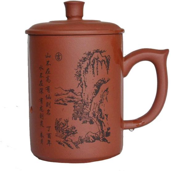 Liang baobao Purple Sand Clay Tea Cup 500ml Chinese Zisha Teacups Handle Lip Mugs (Red)