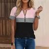 Casual Printed Zipper Front Tee Women - Relaxed Fit Short Sleeve Round Neck Top In Multiple Colors