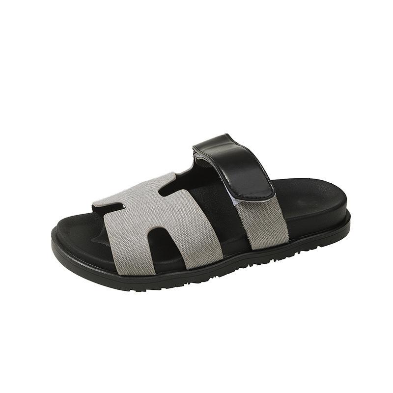 Classic large size slippers women's one-word color matching casual versatile thick-bottomed Velcro fashion beach cool slippers