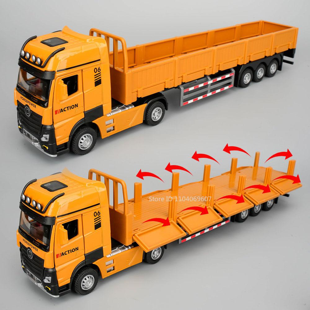 1:32 Scale Roadblock Transport Truck Toy Models Metal Diecast Fire Engine Vehicles Doors Opened Sound Light Pull Back Boys Gifts