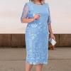 O-Neck Half Sleeve Waist Tight Hip Wrap Slim Fit Midi Dress Embroidery