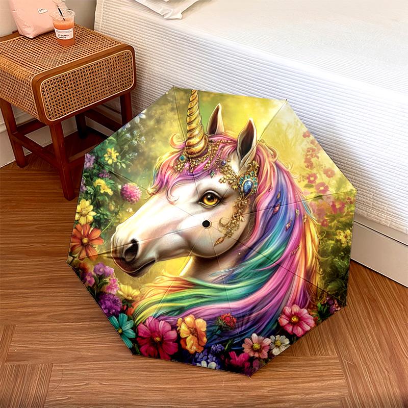 1 PC Automatic Folding Umbrella - Unicorn Fantasy Pattern, Portable & Foldable Design with 8 Ribs, Christmas Birthday Gifts