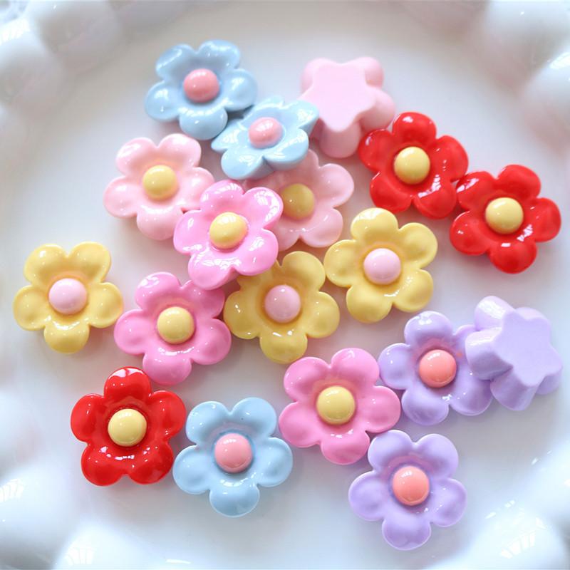 10Pcs Shiny 22X22Mm Flower Series Miniature Flat Back Resin Cabochons For Hairpin Scrapbooking Diy Home Decor Craft Accessories