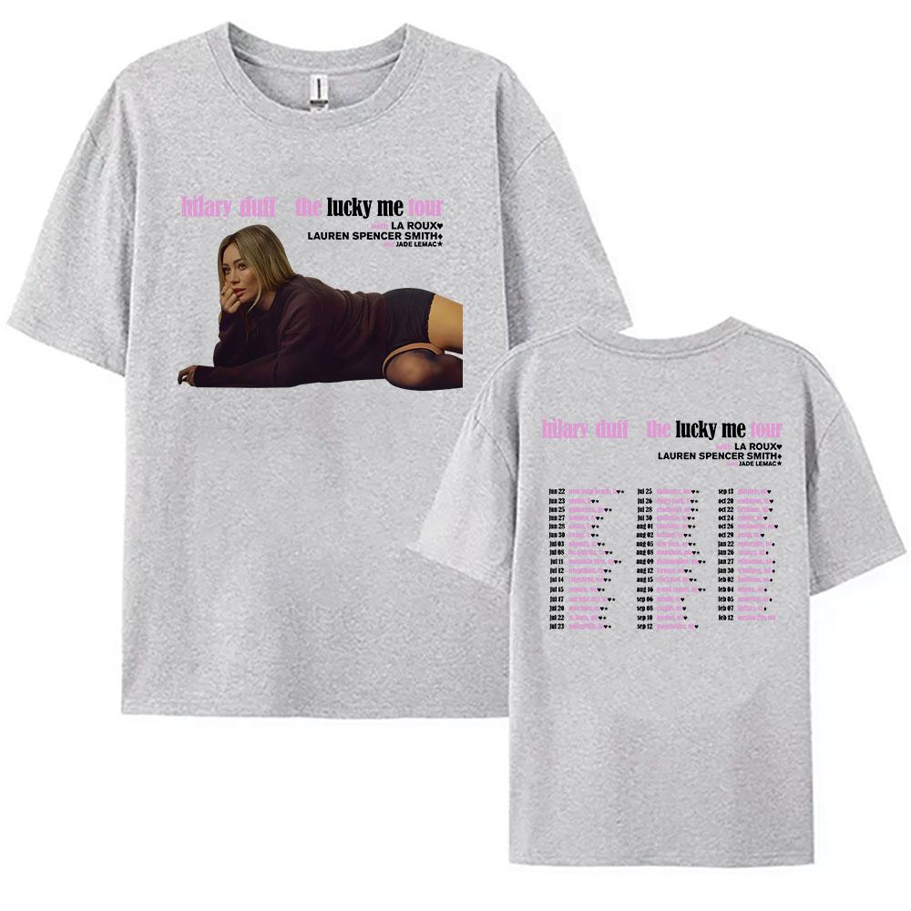 Hilary Duff The Lucky Me Tour 2026 T-Shirt Sommer Baumwolle Kurzarm Herren T-Shirts Sänger Design Grafikdruck Damen T-Shirt