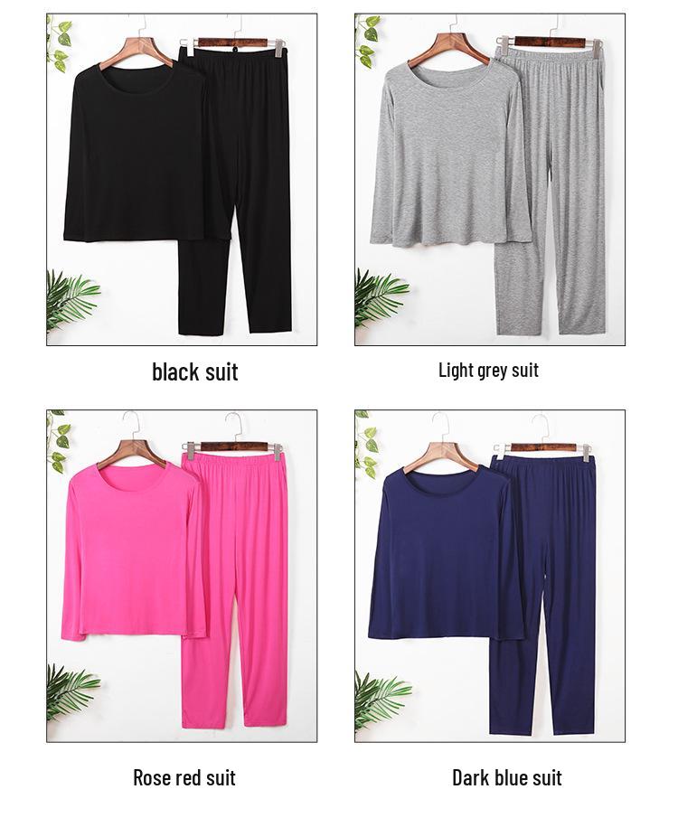 Men's Modal Pajamas Set: Thin, Long Sleeve & Pants, Crew Neck, Casual, Plus Size, for Spring, Summer & Autumn.