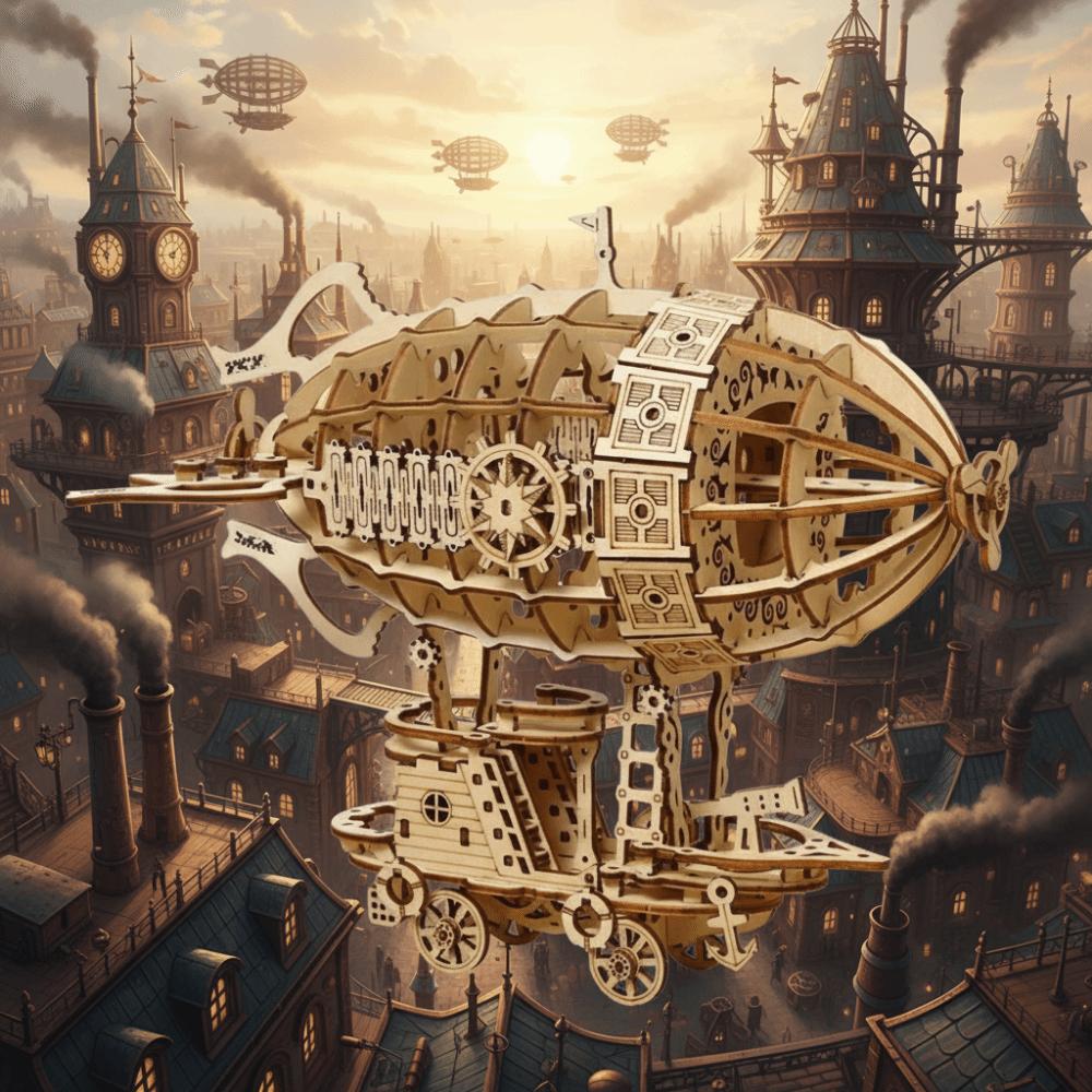 Mechanical Design 3D Wooden Puzzle Hand Craft Mechanical Model Kits Airship Model Model Building