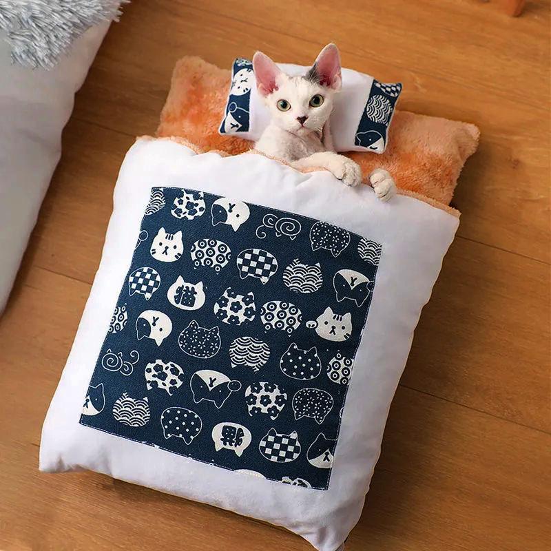 Caverne Japonaise De Sommeil Profond Pour Chats Et Chiens, Sac De Couchage Chaud, Maison Amovible Pour Animaux De Compagnie,