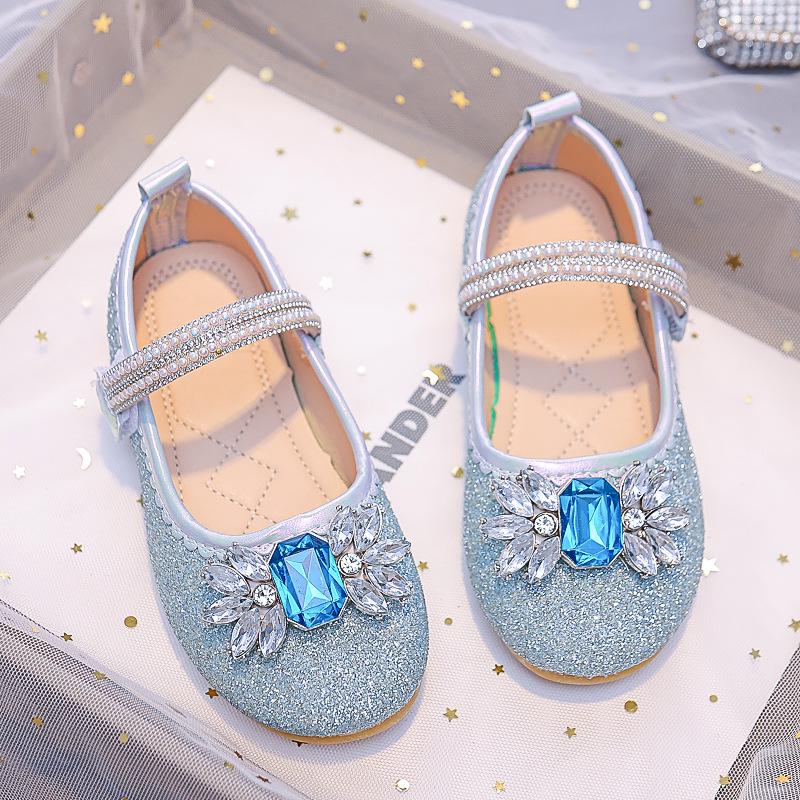 Girls' Rhinestone Princess Shoes: New 2025 Spring/Autumn Round-Toe Soft-Sole Shoes for Toddlers Ages 3-12, Perfect for Performances.