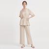 Shop   Women Loose Fit Bud Material Short Sleeve Wide Pants Set Beige Lov wSet  