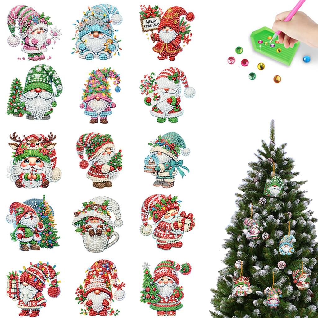 15pcs Xmas Theme 2D Flat DIY Hanging Diamond Art Kits Double Sided Drill Diamond Art Pendant Window Hanging Art for Home Decor