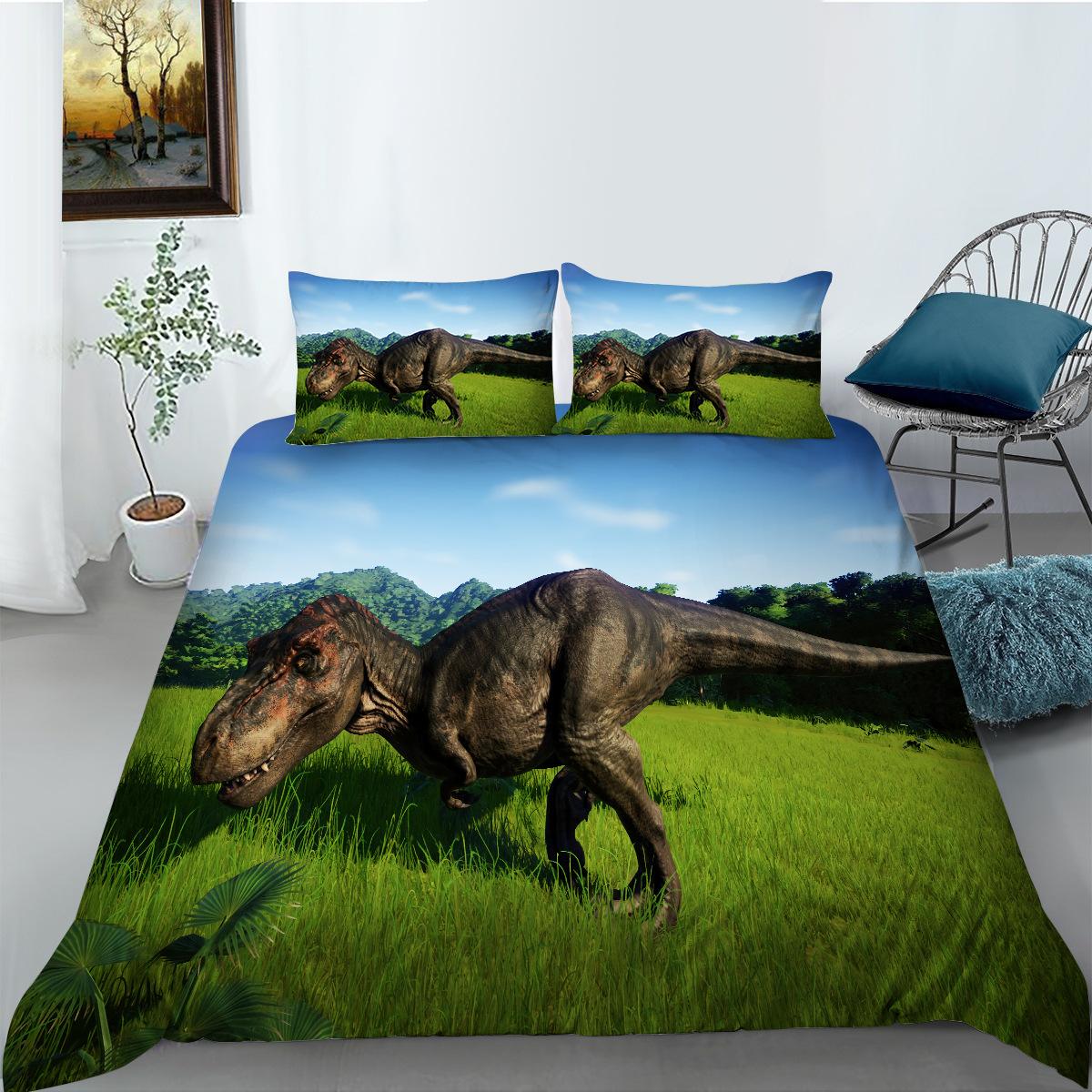 

Dinosaur Duvet Cover Set King Size Jurassic Age T-Rex Raptor Comforter Cover With Pillowcase Kid Bedroom Polyester Bedding Set EU single(135x200cm)