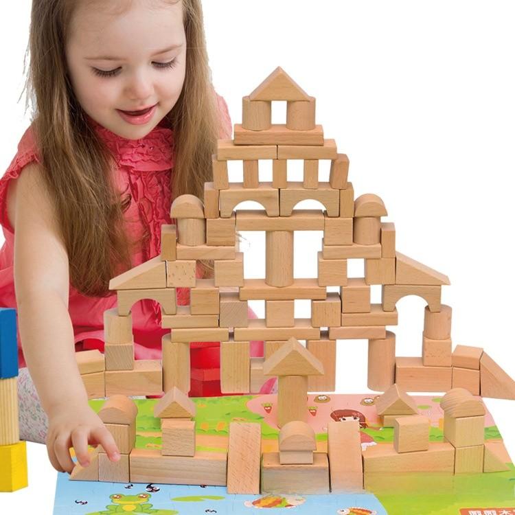 Wooden Construction Toddler Blocks With Natural Finish For Learning Educational