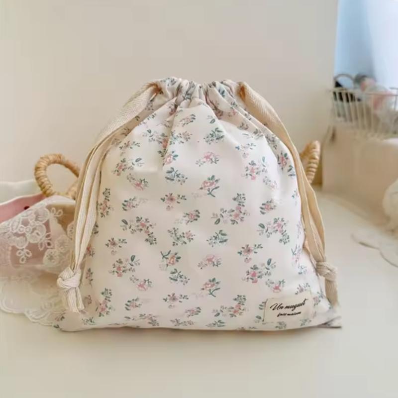 1pcs Forest Style Handmade Floral Cotton Drawstring Bag Vintage Storage Pouch for Underwear Travel Organizer Pouch