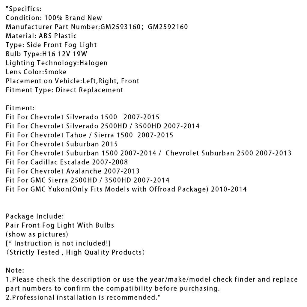 Pair Front  Fog Light Lamps With Bulbs For Chevy Silverado 2007-2013 Smoked Lens