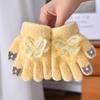 New gloves flower bow full-finger gloves autumn and winter girl finger cute warm thickened cold-proof granular velvet
