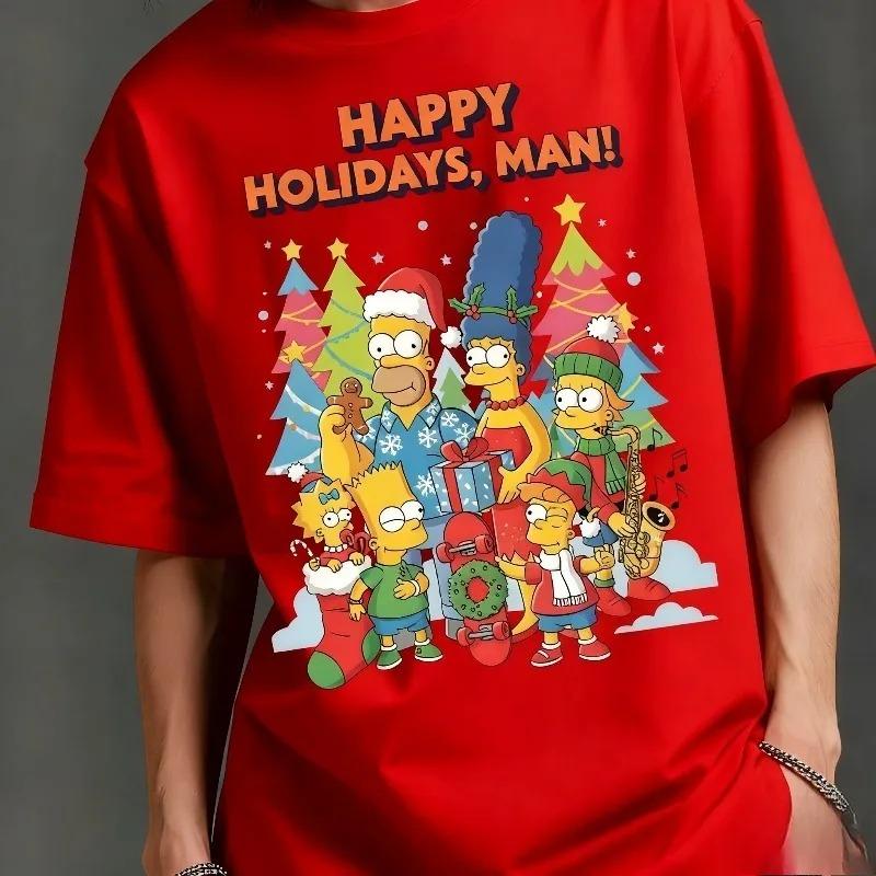 Simpson Christmas Tree Graphic Tshirt Oversized Y2k Unisex Women Homer and Bart Print Casual Shortsleeved Tshirt Cotton S