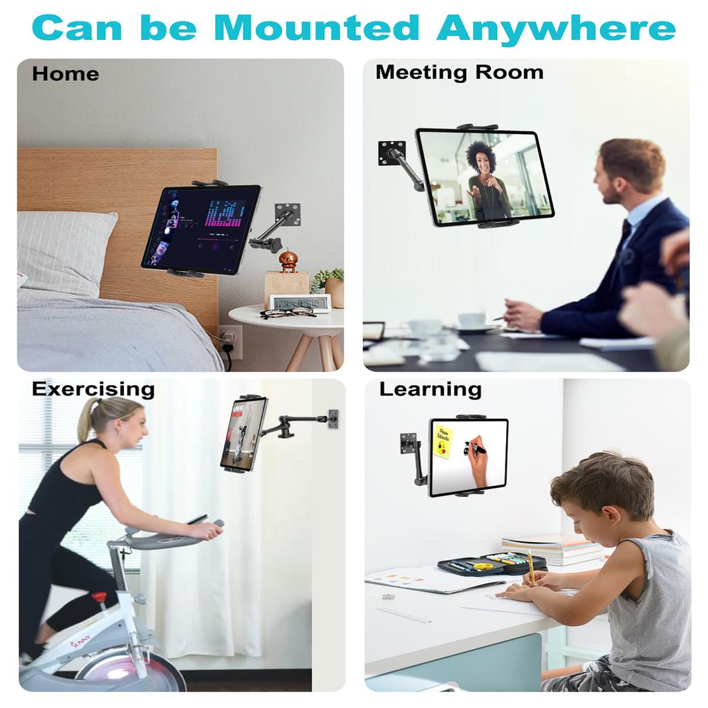 Metal Tablet Wall & Car Mount – Drill Base, Adjustable Arm, Fits 4-13” iPad Pro/Air/Mini, Galaxy Tab, , Switch, Truck & Ki