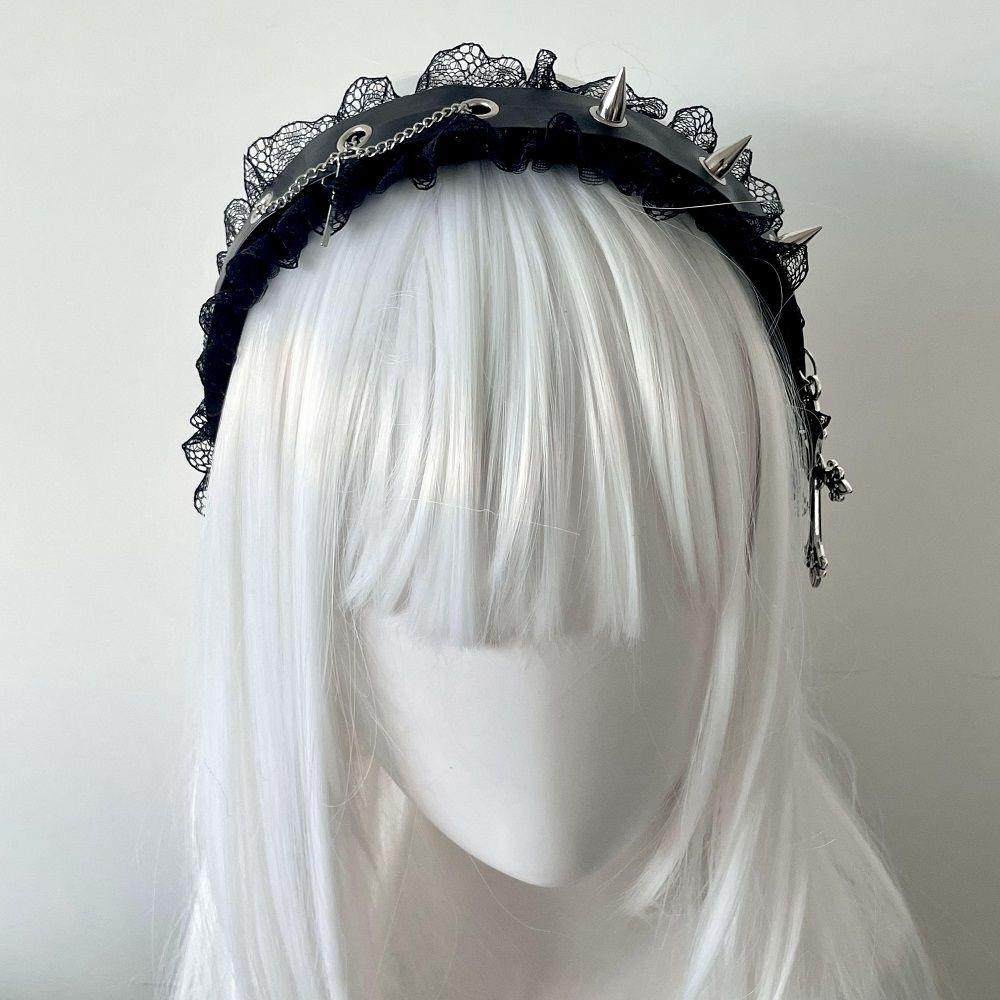 Punk Dark Goth Kreuz Stirnband Abby Ins Harajuku Y2k Babes Leder Schnalle Kette Stirnband Zubehör für Damen