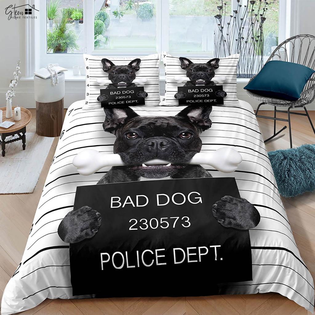 Cute And Criminal Dog Cat Print Quilt Cover Soft And Comfortable Duvet Cover Pillowcase Bedding Set Kids Gift 3 Pieces