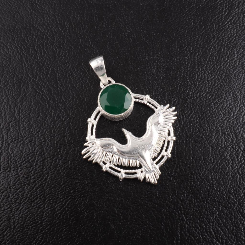 Green Onyx Gemstone 925 Sterling Silver Jewelry Designer Pendant 1.43" For Gift CP-38-18
