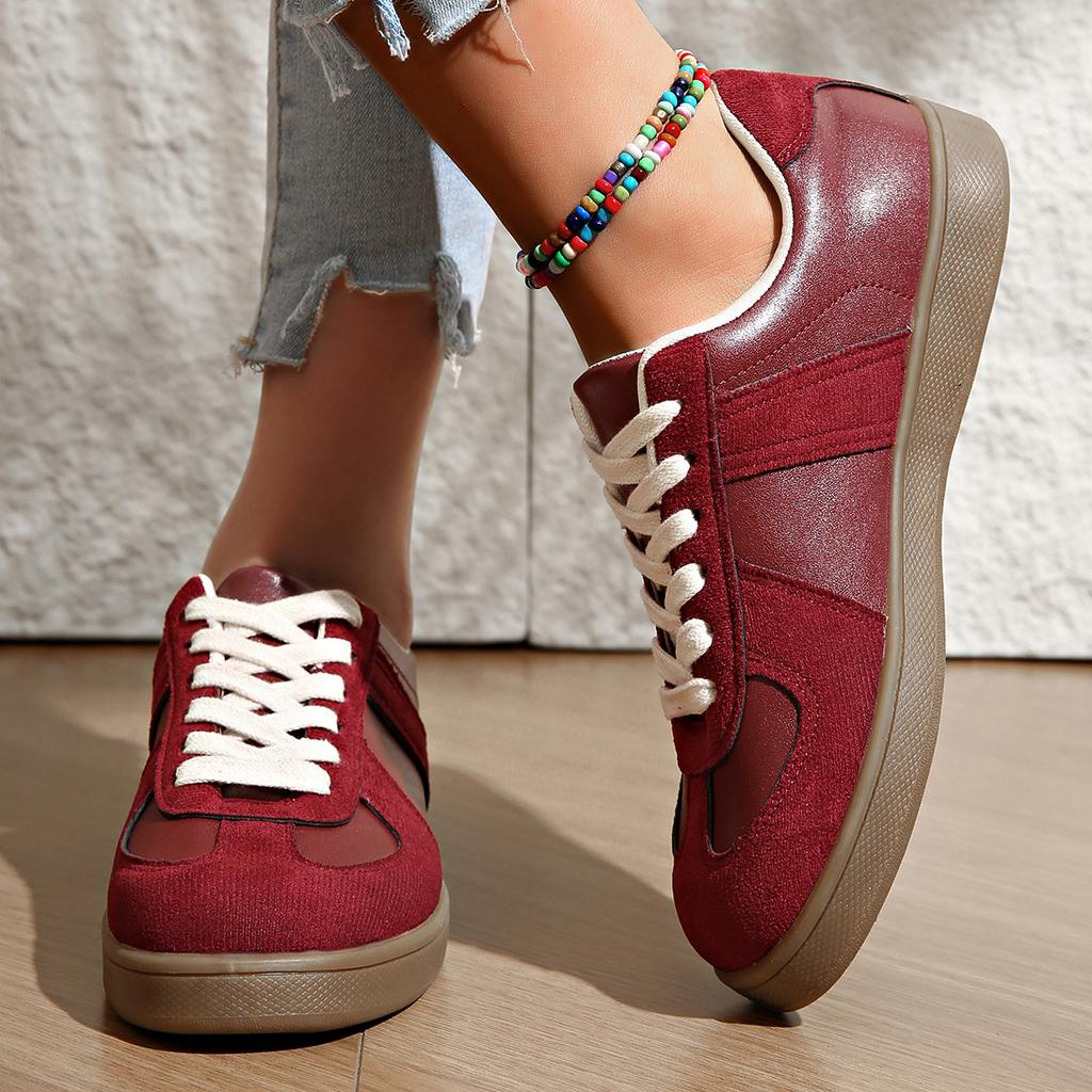 Ladies' Classic Low Cut Sneakers - Comfortable Lace Up Casual Shoes, All Season Sneakers, Training Shoes, Solid Color, Flat Head, Lace Up Closure