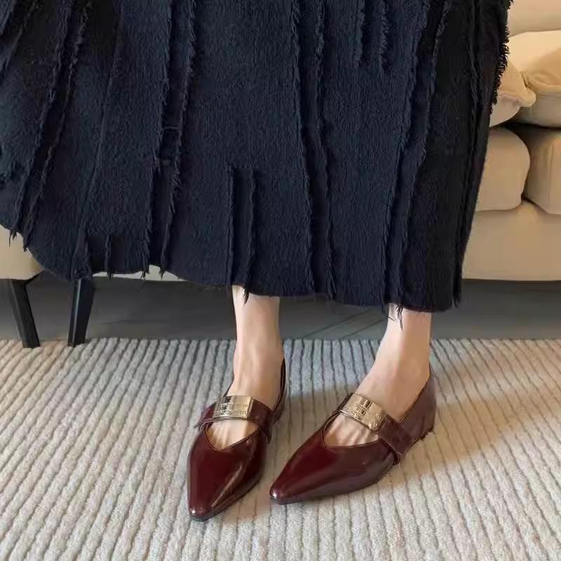 Fashion Flat Shoes Women's Plus Size Women's Shoes 41 42 43 Spring and Autumn 2025 New French Pointed Women's Mary Jane Shoes Loafers