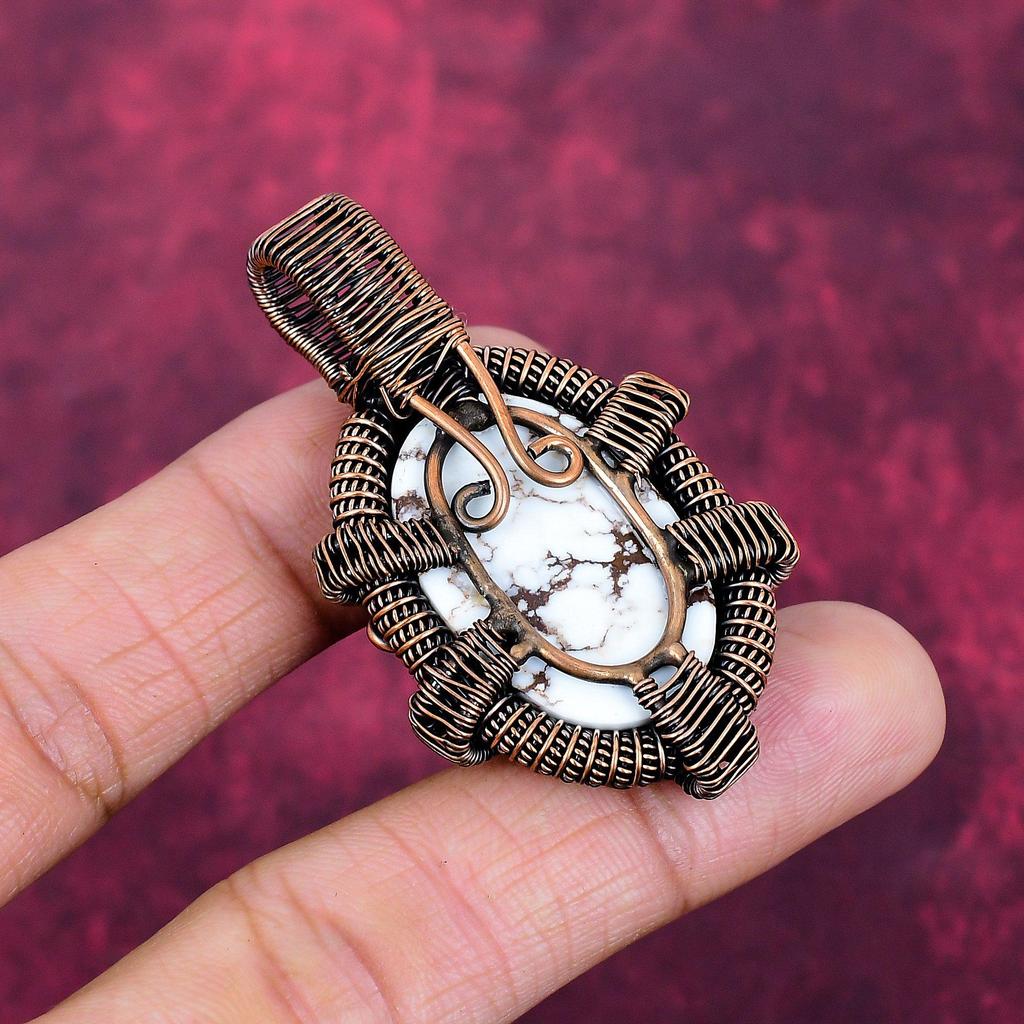 Wild Horse Magnesite Gemstone Pendant Copper Wire Wrapped Handmade Pendant