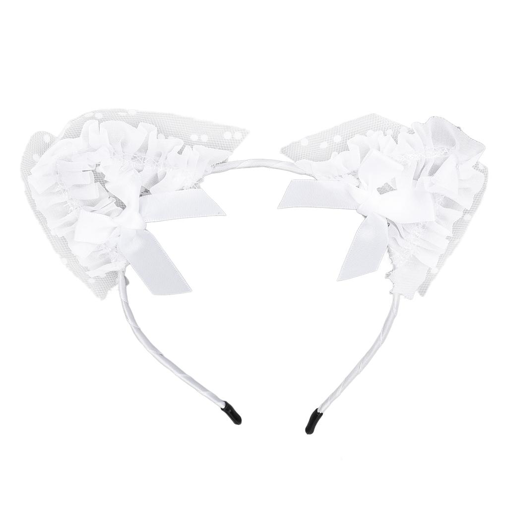 Bandeau Oreilles de Chat Blanches Joli Nœud en Gaze Exquis Bandeau Filles Accessoires Cosplay pour Halloween