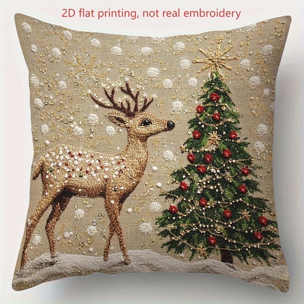 

Christmas Magic: Festive Pillow Covers with Snowman, Deer, Bunny, Tree & Santa! Sofa cushion cover New Year home room decoration 16x16Inch