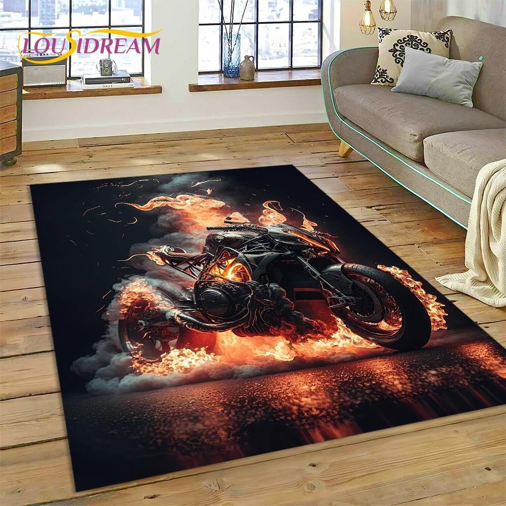 Motocross Modern retro Motorcycle Rug Carpet for Living Room Bedroom Home Decor,Floor Mat Non-slip Decoration for Sofa Doormat