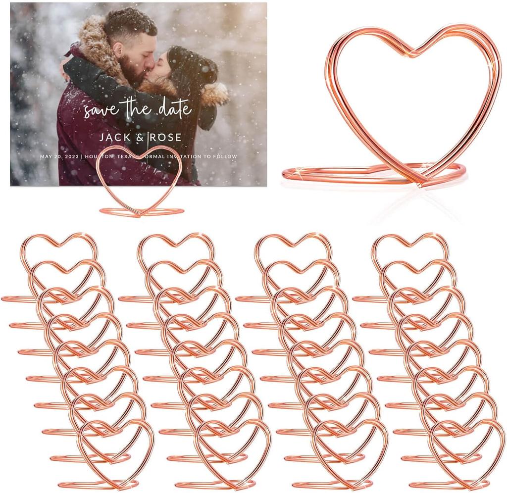 20pcs Double Heart Shape Metal Memo Holder Table Placecard Holder Photo Clip Card Stand Wedding Birthday Party Home Decoration