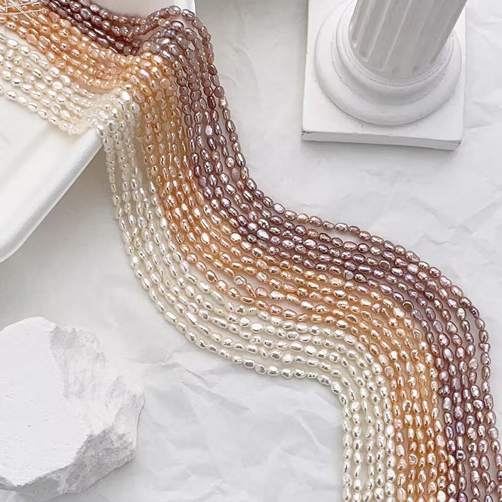 1String, Straight Hole Natural Freshwater Pearls, Handcrafted Nugget Pearl Beads for Jewelry Making DIY Crafts (Beads 3.5-4.5mm, Length 36cm)