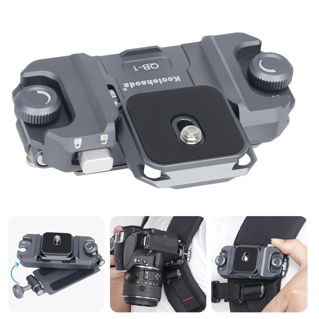 Koolehaoda Camera Backpack Strap Aluminum Camera Holder with Quick Release Screw Quick Release Easy Compatible with DSLR and Fujifilm QB-1 Clip,