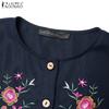 ZANZEA Women Casual O-neck Loose Long Sleeve Floral Embroidery Dress