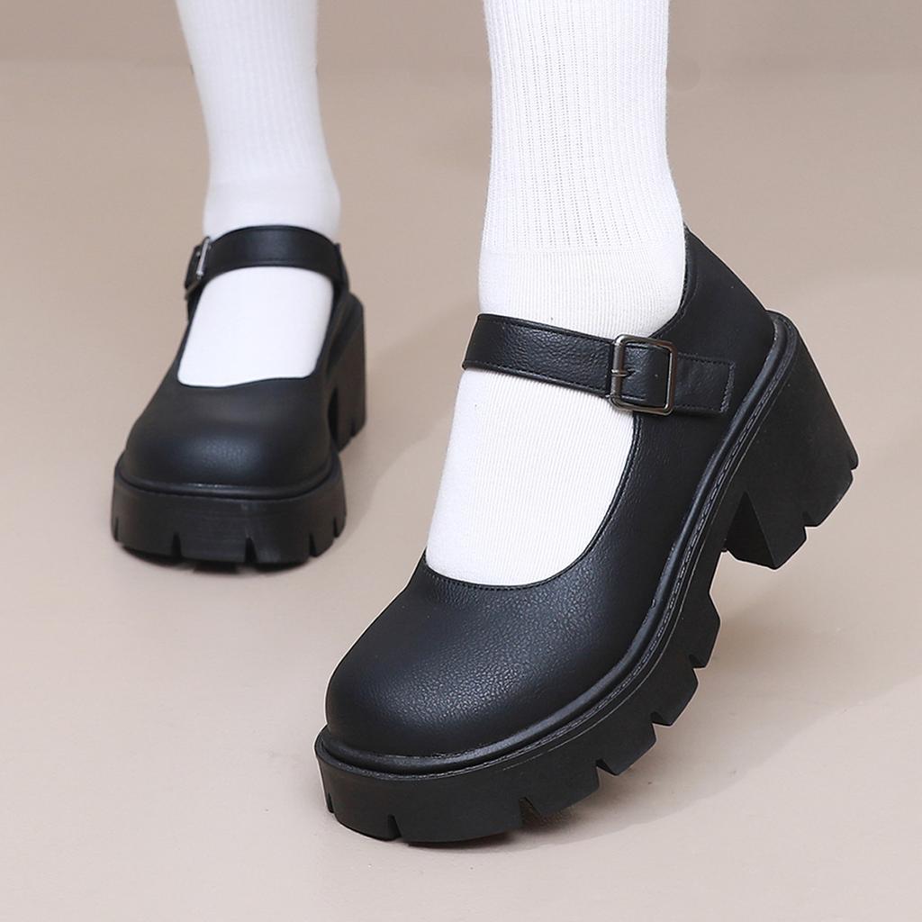 Lolita Shoes Women PU Leather Platform Mary Janes Shoes Women's Japanese Style Vintage Chunky Heels Pumps Plus Size