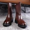 2026Men's Boots High Quality Patent Leather Mid-calf Boots Fashion Motorcycle Boots Men's High-top Knight Boot Botas Para Hombre