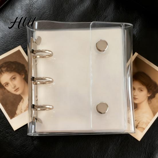A8 Binder Notebook Scrapbook Mini 3-Ring PVC Clear Cover with Colorful Inserts Portable Planner Closure Photo Album Card Organizer for Journaling High